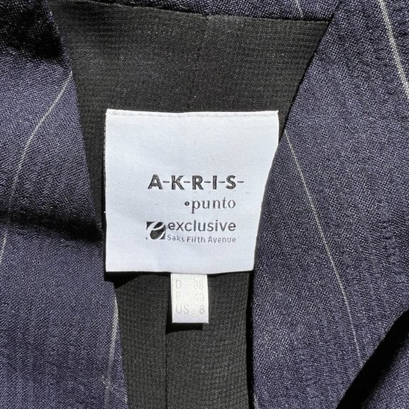 AKRIS Punto S5A Navy Pinstripe Pleat-Collar Sleeveless Midi Tent Dress sz 8 M - Picture 7 of 11